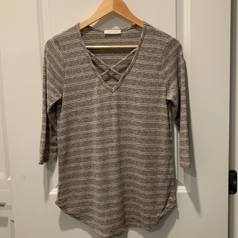 Emory Park Dulce 3/4 Sleeve Hacci Knit Top, Taupe, Size S